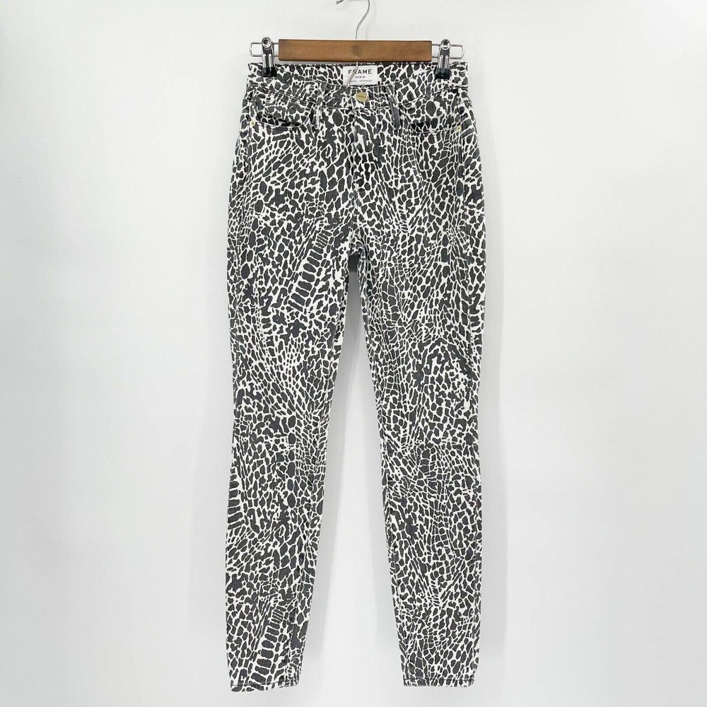 Frame Denim Le High Skinny Abstract In Animal Print Jeans Size 25 Black White